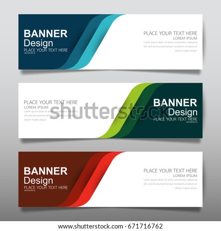Collection blue green and red horizontal business banner set vector templates. Clean modern geometric abstract background layout for website design. Simple creative cover header. In rectangle size. Royalty-Free Stock Photo #671716762