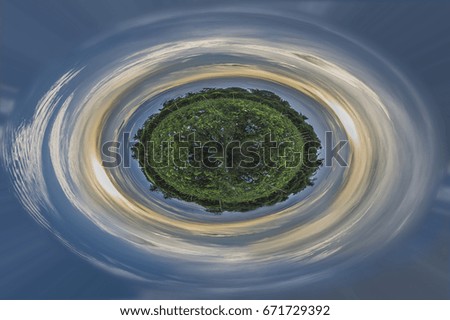 The picture was decorated as circle by the sky, Tiny planet, earth, world, small world,
