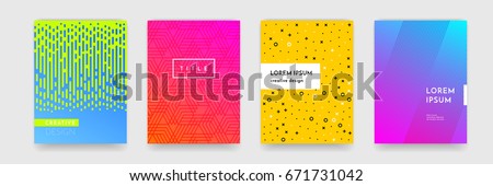 Abstract geometric line pattern background for business brochure cover design. Blue, yellow, red, orange, pink and green vector banner poster template Royalty-Free Stock Photo #671731042