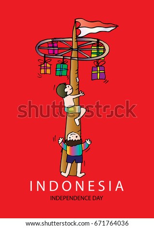 Panjat Pinang, Pole Climbing. Indonesian Independence Day Tradition