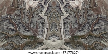 Allegory of Bamby's father, Tribute to Dalí, abstract symmetrical photograph of Spain fields from the air ,artistic representation of human labor camps, aerial view,abstract expressionism,mirror effec