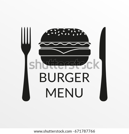 Burger menu template with hamburger icon, fork and knife. Vector illustration.