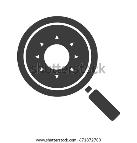 Search glyph icon. Silhouette symbol. Magnifying glass with sun. Negative space. Vector isolated illustration