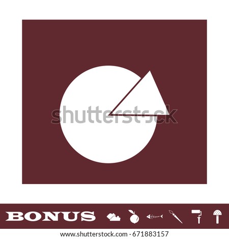 Pie chart icon flat. White pictogram on brown background. Vector illustration symbol and bonus icons