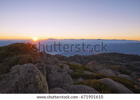 Sunrise seen atop 'The Hump', an amazing hike in the Mt Buffalo National Park in Victoria's alpine region.