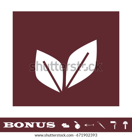 Leaf Pair icon flat. White pictogram on brown background. Vector illustration symbol and bonus icons