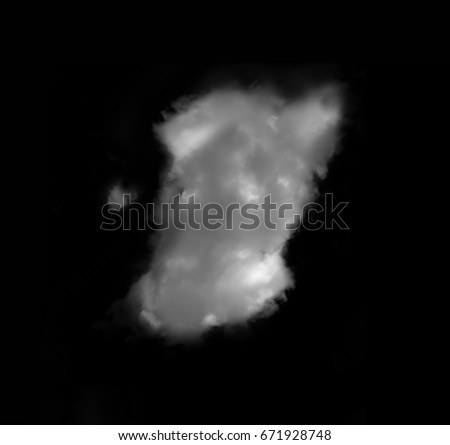 White fluffy clouds set on black background. Collection of sky design elements. Heaven. Cloudy day and weather. Steam isolated. Fog texture and smoke. Air space. Cloudscape. Cutout shapes of cumulus