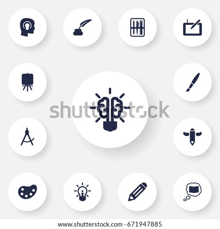 Set Of 13 Constructive Icons Set.Collection Of Stand , Compass , Artist Elements.