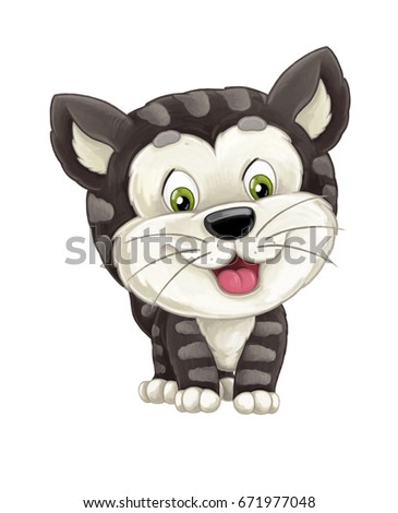 Cartoon happy cat is standing smiling and looking - artistic style - isolated - illustration for children