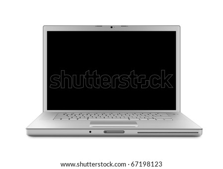 Laptop computer with clipping path. Isolated with a black screen on white background.