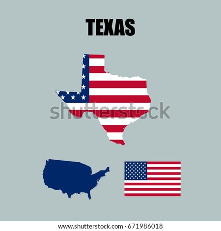 Texas map with USA flag