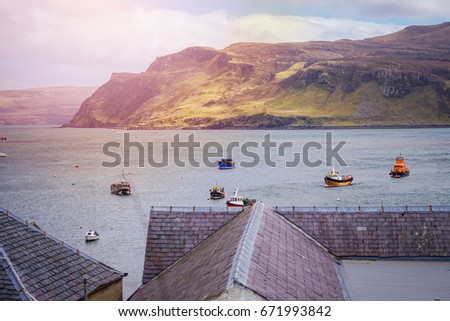 View Over The Roof of Loch Portree, Inner Hebrides, Portree, Isle of Skye, Scotland At Sunrise