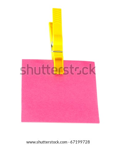 Blank note paper with clothes-peg concept isolated on white background