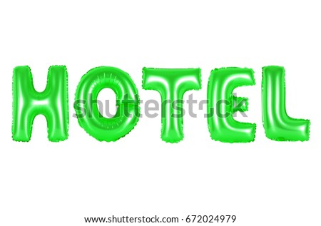 hotel, green number and letter balloon