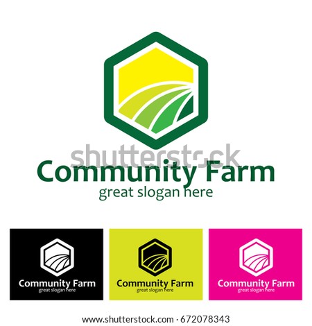 hexagonal logo set. farm logo set. Sunrise illustration.