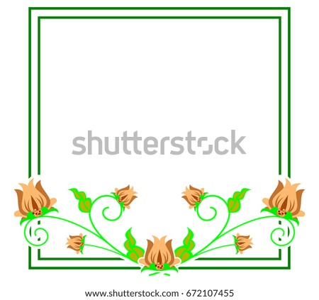 Square decorative frame with abstract flowers. Vector clip art.