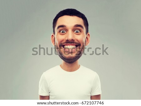 expression and people concept - smiling man with funny face over gray background (cartoon style character with big head)