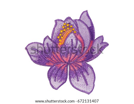 Applique purple flower made of fabric. Isolate on white background