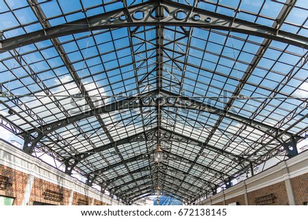 station blue glass roof metal