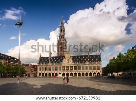 The university library on the Ladeuze square, Leuven, Province of Flemish Brabant, Flanders, Belgium