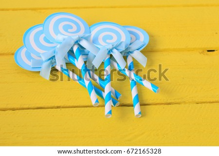 Striped ,Blue  drink straws at the party, birthday 