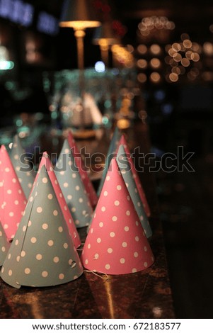 Patry hats on ceramic table. Close up