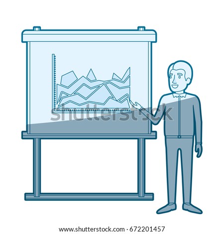 blue color silhouette shading of businessman in casual clothes and simple haircut making presentation vector illustration