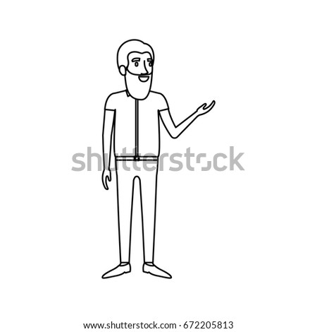 monochrome silhouette of man with beard and standing in casual clothes vector illustration