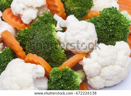 Texture detail of broccoli, carrot and cauliflower