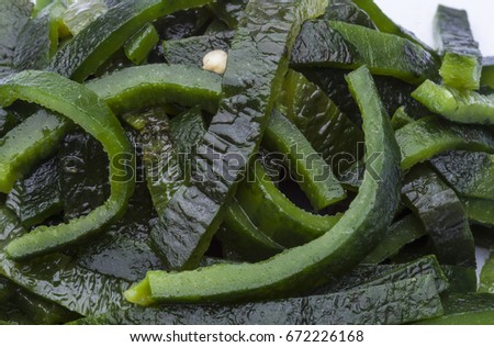 Texture detail of green chili sliced in rajas