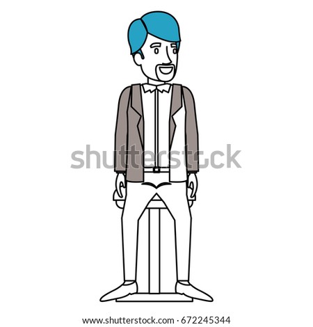 silhouette color sections of man with van dyke beard in casual clothes and sitting in chair vector illustration