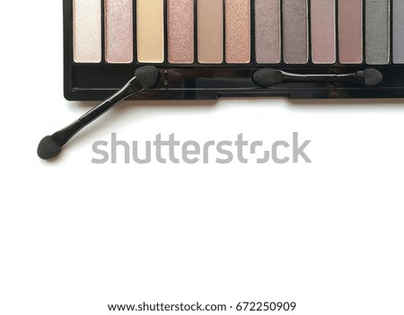 Eye shadow palette cosmetic on white background.