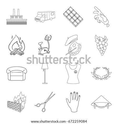 travel, fitness, building and other web icon in outline style.furniture, hairdresser, art icons in set collection.