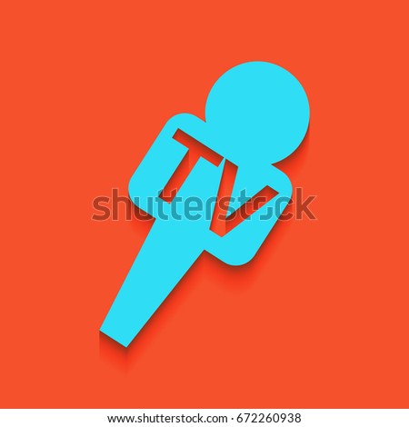TV microphone sign illustration. Vector. Blue icon with soft shadow putted down on flamingo background.