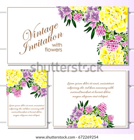 Vintage delicate invitation with flowers for wedding, marriage, bridal, birthday, Valentine's day. 