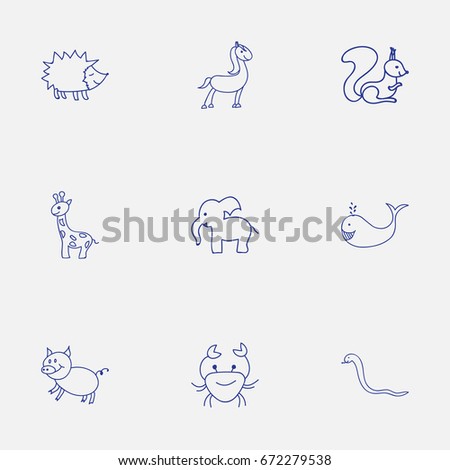 Set Of 9 Editable Animal Icons. Includes Symbols Such As Swine, Chipmunk, Cancer And More. Can Be Used For Web, Mobile, UI And Infographic Design.