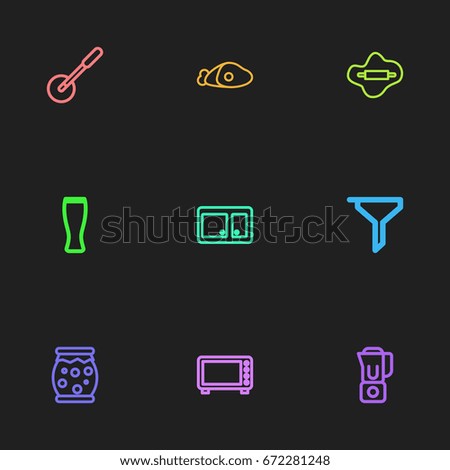 Set Of 9 Editable Cook Icons. Includes Symbols Such As Rolling Pin, Pizza Blade, Cupboard And More. Can Be Used For Web, Mobile, UI And Infographic Design.