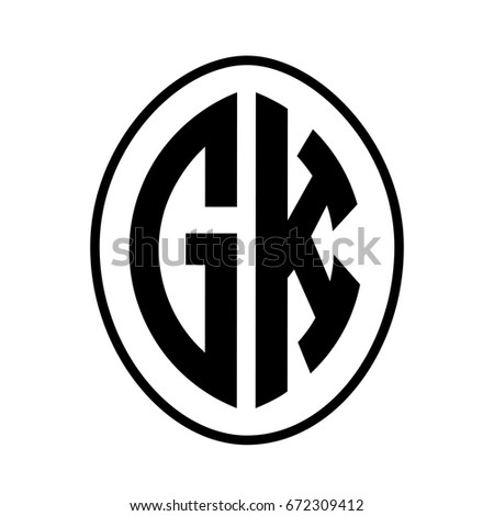 Black monogram curved oval shape initial letter gk logo vector