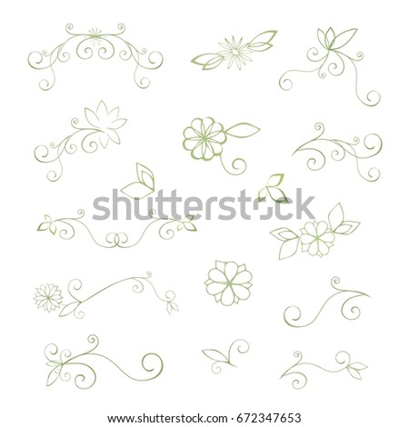 Set of decorative vector floral elements for design. Hand drawn flower dividers set.
