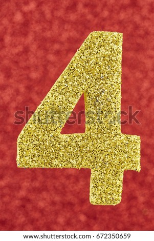 Number four yellow color over a red background. Anniversary. Vertical