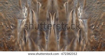 Holy Week, Tribute to Dalí, abstract symmetrical photograph of the deserts of Africa from the air, aerial view, abstract expressionism, mirror effect, symmetry, kaleidoscopic