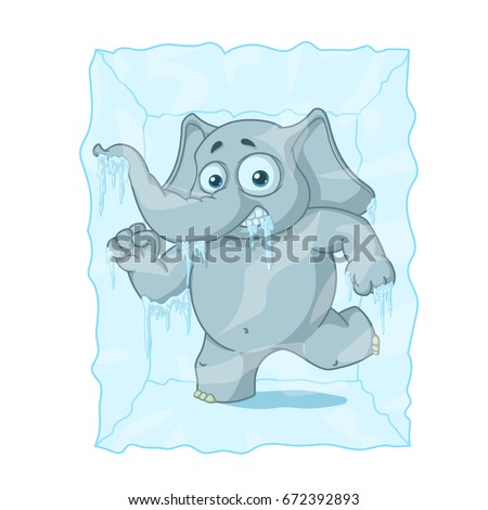 Character. Elephant frozen in ice. Big collection of isolated elephants. Vector, cartoon.
