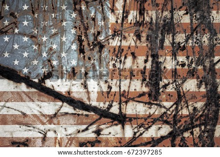 Usa flag on old background. Rust texture
