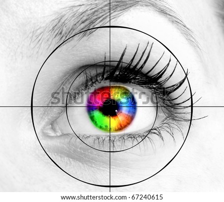 colourful human eye and target