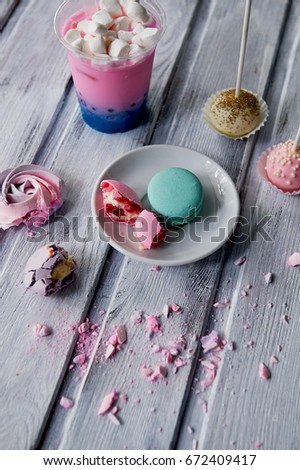 Beautiful sweets pastel shades on a beautiful wooden background. Aesthetic picture. dining, cooking, for children's parties