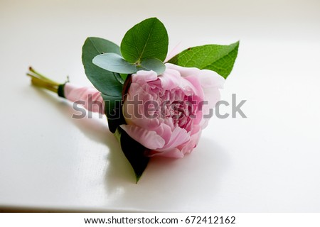 Boutonniere for the groom.Peony pink. Wedding floristry