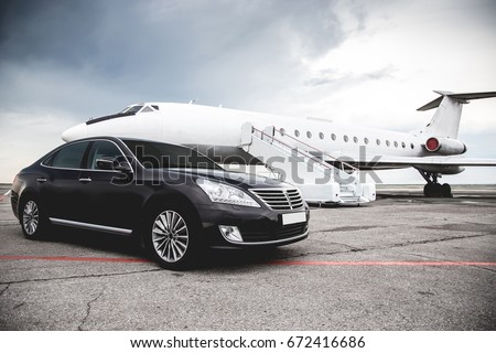 Business class service at the airport. Business class transfer. Airport shuttle Royalty-Free Stock Photo #672416686