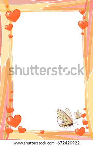 Photo frame summer. Vector illustration for your design. Mosaic elements and butterflies with hearts. Vertical sheet orientation