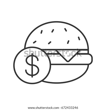 Buy hamburger linear icon. Thin line illustration. Burger price. Contour symbol. Vector isolated outline drawing
