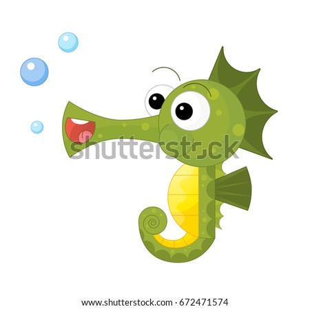 cartoon happy and funny looking seahorse